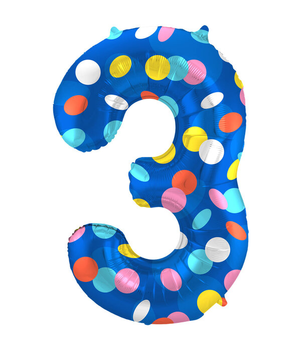 Folieballon '3' Kleurrijke Stippen