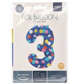 Folieballon '3' Kleurrijke Stippen