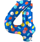 Folieballon '4' Kleurrijke Stippen