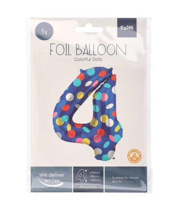 Folieballon '4' Kleurrijke Stippen