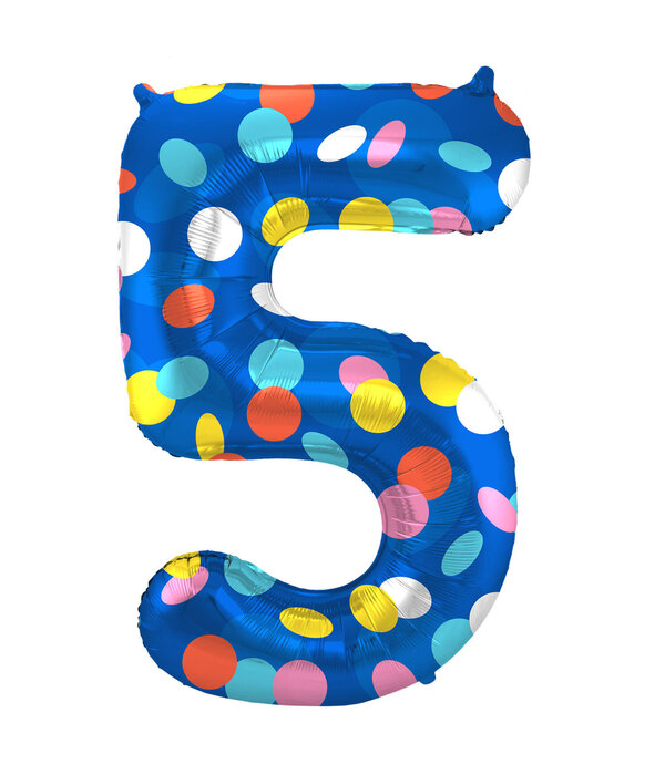 Folieballon '5' Kleurrijke Stippen