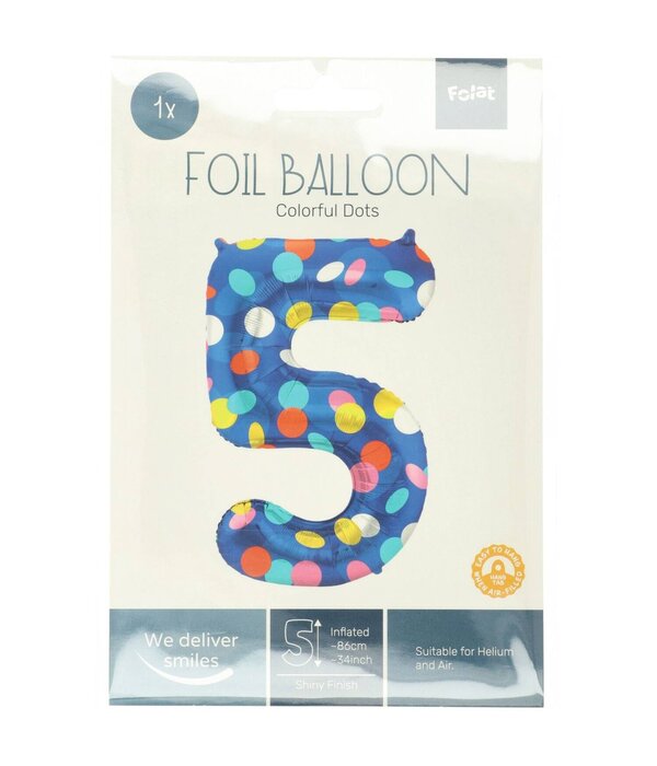 Folieballon '5' Kleurrijke Stippen