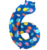 Folieballon '6' Kleurrijke Stippen