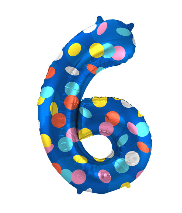 Folieballon '6' Kleurrijke Stippen