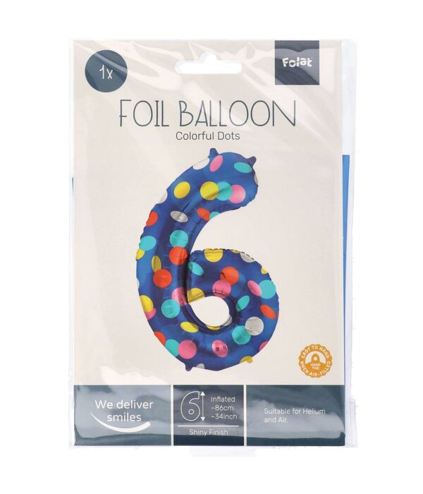 Folieballon '6' Kleurrijke Stippen