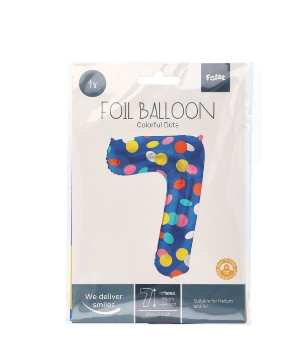 Folieballon '7' Kleurrijke Stippen