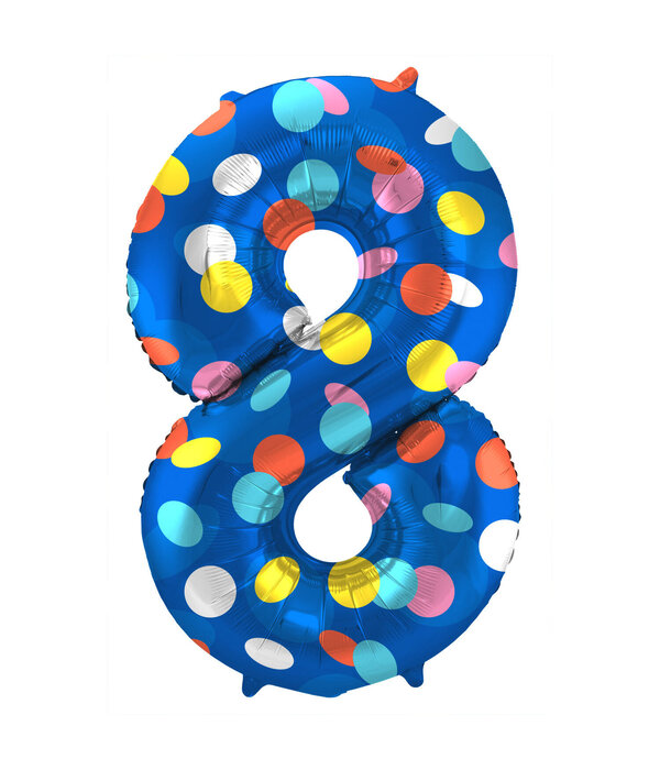 Folieballon '8' Kleurrijke Stippen
