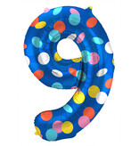 Folieballon '9' Kleurrijke Stippen