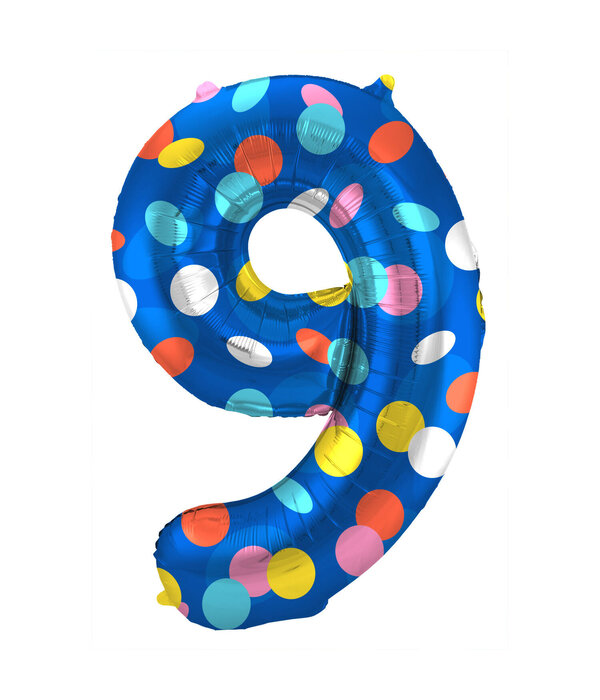 Folieballon '9' Kleurrijke Stippen