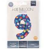 Folieballon '9' Kleurrijke Stippen