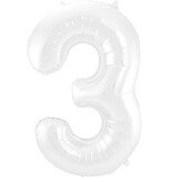 Folieballon Wit Metallic Mat Cijfer 3 (86cm)