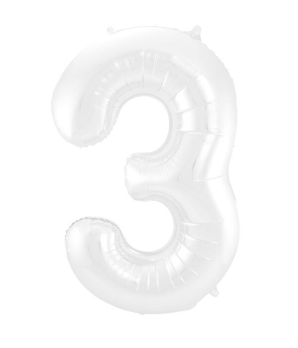 Folieballon Wit Metallic Mat Cijfer 3 (86cm)