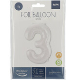 Folieballon Wit Metallic Mat Cijfer 3 (86cm)