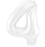 Folieballon Wit Metallic Mat Cijfer 4 (86cm)