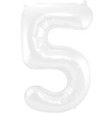Folieballon Wit Metallic Mat Cijfer 5 (86cm)