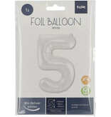 Folieballon Wit Metallic Mat Cijfer 5 (86cm)