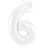 Folieballon Wit Metallic Mat Cijfer 6 (86cm)