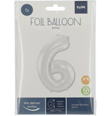 Folieballon Wit Metallic Mat Cijfer 6 (86cm)