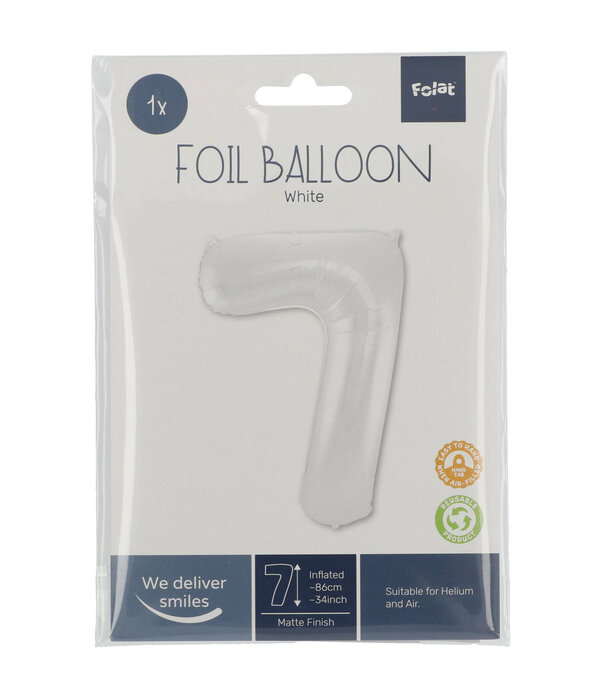 Folieballon Wit Metallic Mat Cijfer 7 (86cm)