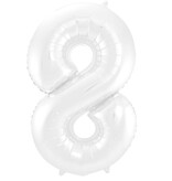 Folieballon Wit Metallic Mat Cijfer 8 (86cm)