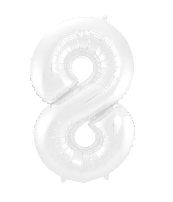 Folieballon Wit Metallic Mat Cijfer 8 (86cm)