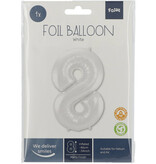Folieballon Wit Metallic Mat Cijfer 8 (86cm)