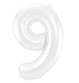 Folieballon Wit Metallic Mat Cijfer 9 (86cm)