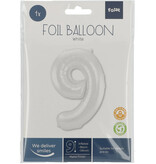 Folieballon Wit Metallic Mat Cijfer 9 (86cm)