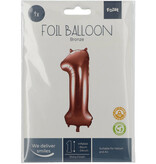Folieballon Brons Cijfer 1 - 86 cm