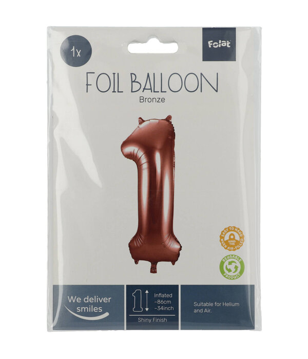Folieballon Brons Cijfer 1 - 86 cm