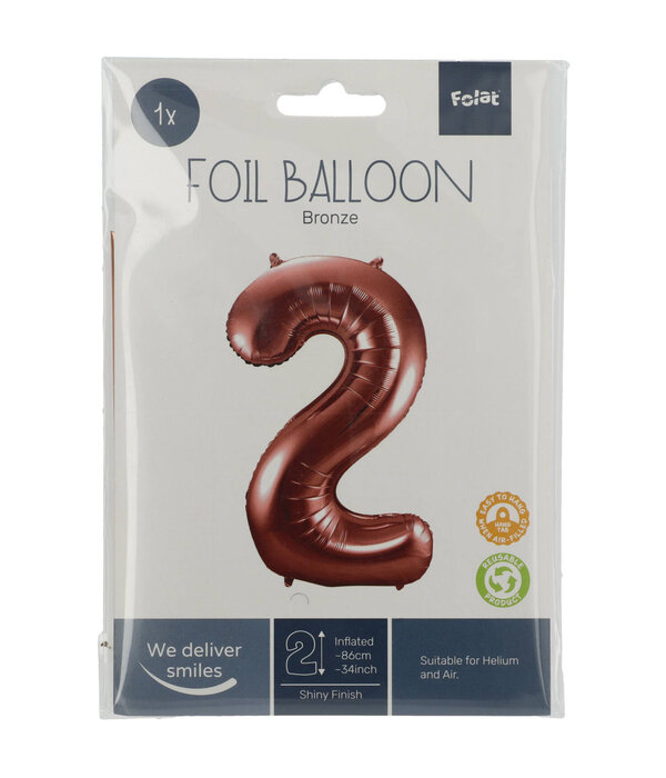 Folieballon Brons Cijfer 2 - 86 cm