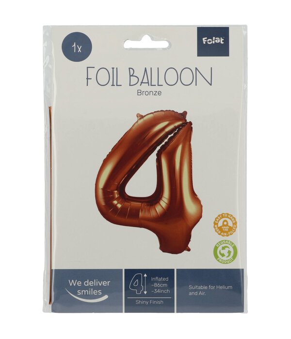 Folieballon Brons Cijfer 4 - 86 cm