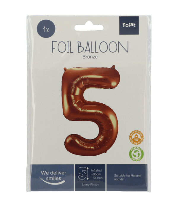 Folieballon Brons Cijfer 5 - 86 cm