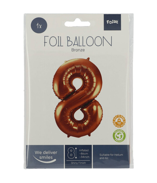 Folieballon Brons Cijfer 8 - 86 cm
