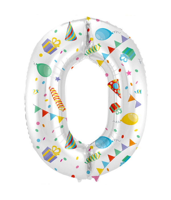Folieballon Cijfer 0 Joyful Party - 86 cm