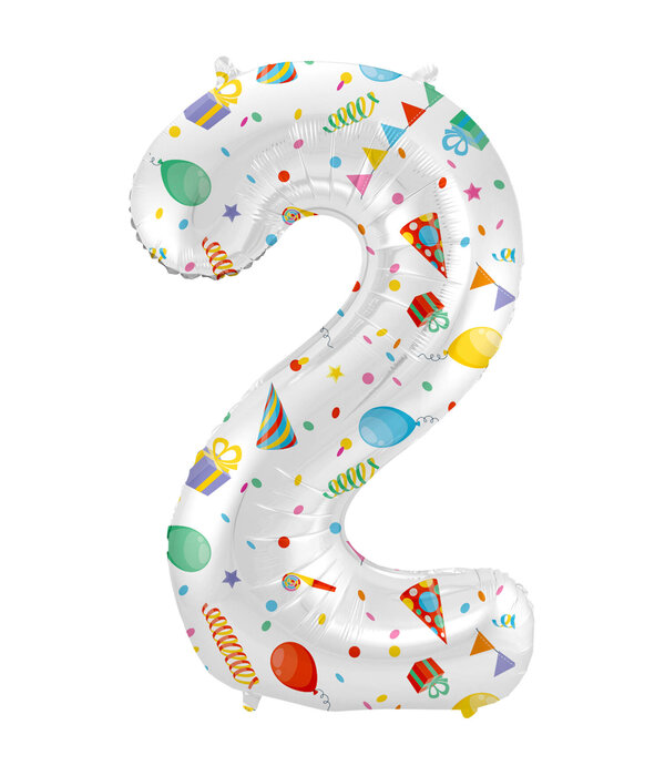 Folieballon Cijfer 2 Joyful Party - 86 cm