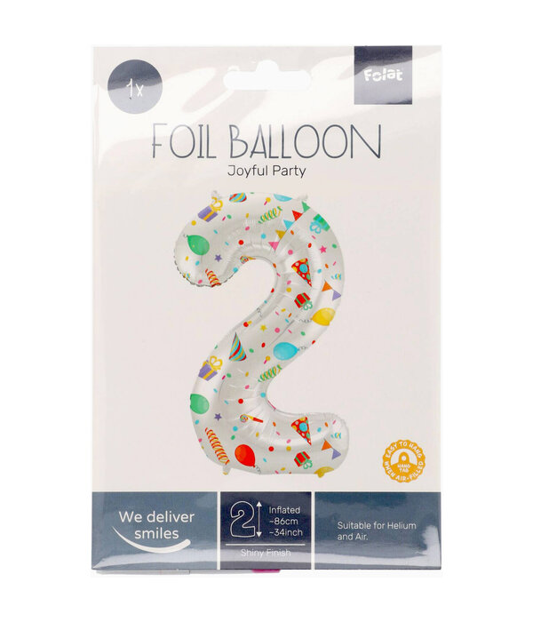 Folieballon Cijfer 2 Joyful Party - 86 cm