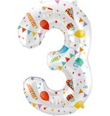 Folieballon Cijfer 3 Joyful Party - 86 cm
