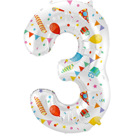 Folieballon Cijfer 3 Joyful Party - 86 cm