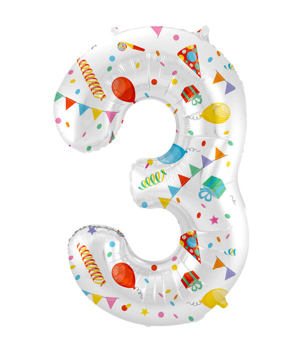 Folieballon Cijfer 3 Joyful Party - 86 cm