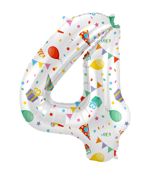 Folieballon Cijfer 4 Joyful Party - 86 cm