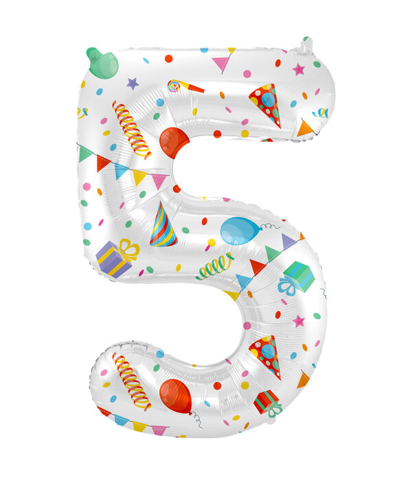 Folieballon Cijfer 5 Joyful Party - 86 cm