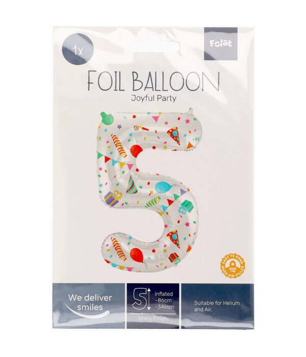 Folieballon Cijfer 5 Joyful Party - 86 cm