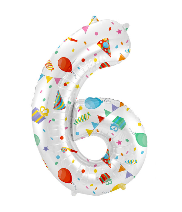 Folieballon Cijfer 6 Joyful Party - 86 cm