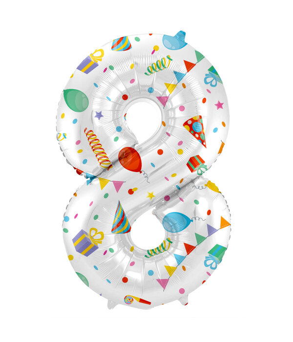 Folieballon Cijfer 8 Joyful Party - 86 cm
