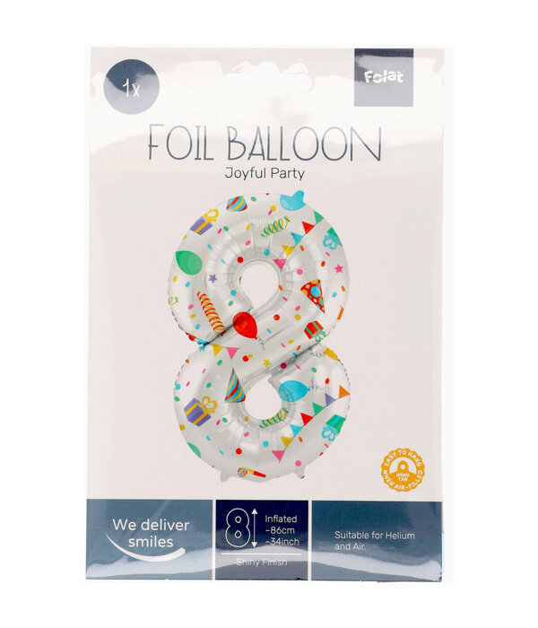 Folieballon Cijfer 8 Joyful Party - 86 cm