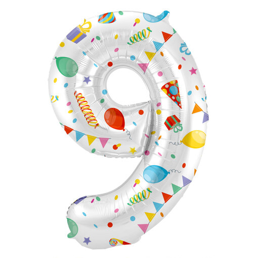 Folieballon Cijfer 9 Joyful Party - 86 cm