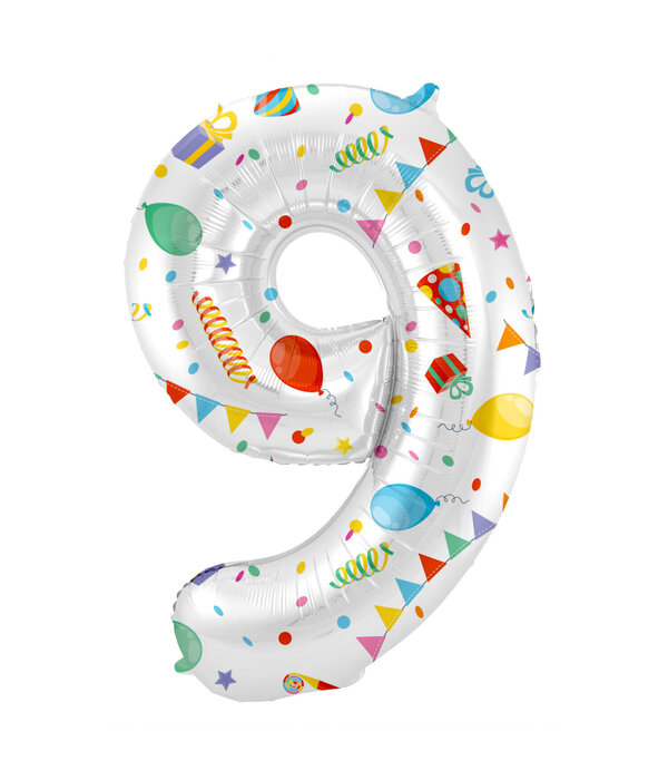 Folieballon Cijfer 9 Joyful Party - 86 cm
