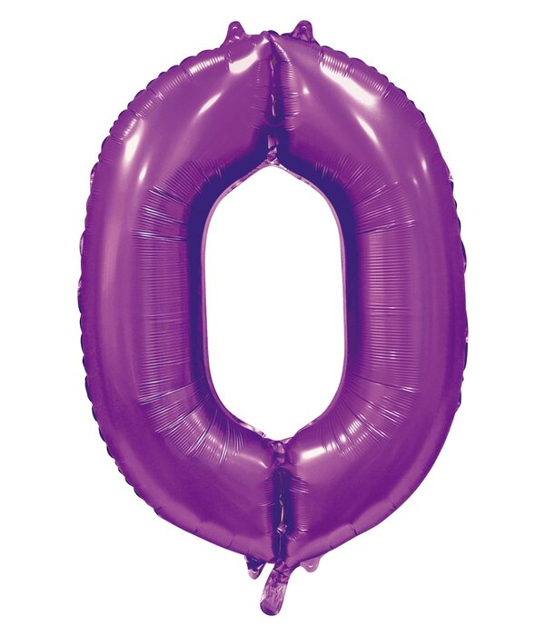 Paarse Cijferballon '0' (86cm)