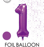 Paarse Cijferballon '1' (86cm)